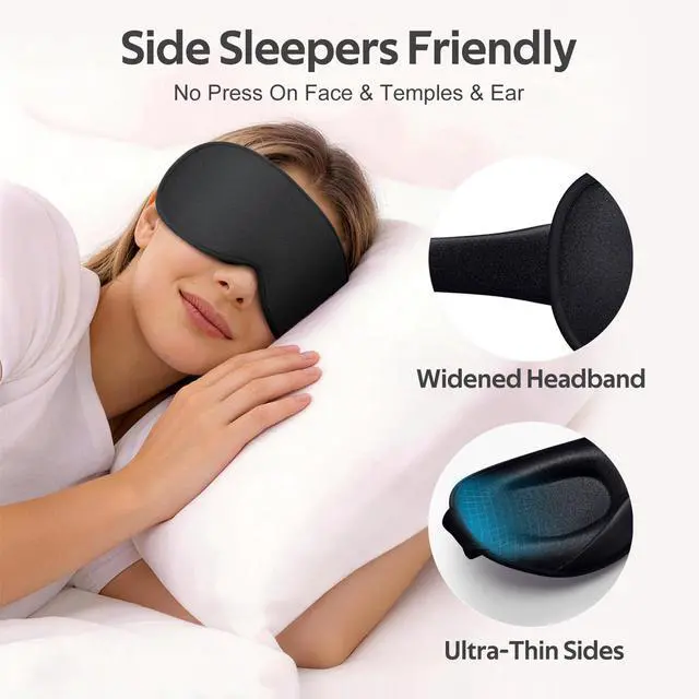 Alt view image 4 of 7 - Sleep Mask for Men Women - 100% Blackout Eye Masks for Sleep - 3D Soft Sleeping Mask for Side Sleepers - Zero Pressure Lash Extensions Eye Cover Shade for Airplane Travel Essentials, Black