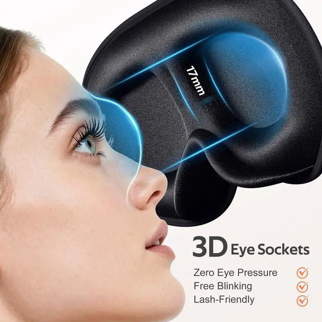 Alt view image 3 of 7 - Sleep Mask for Men Women - 100% Blackout Eye Masks for Sleep - 3D Soft Sleeping Mask for Side Sleepers - Zero Pressure Lash Extensions Eye Cover Shade for Airplane Travel Essentials, Black
