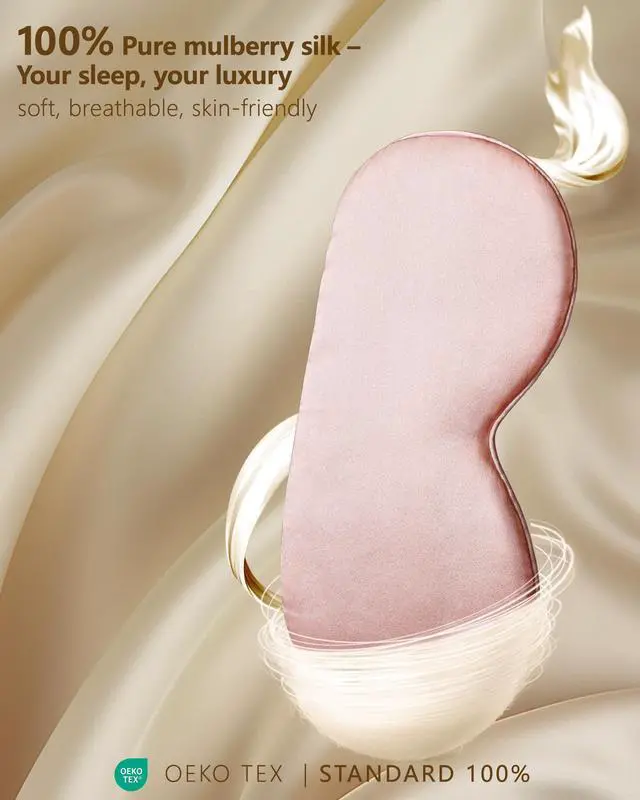 Alt view image 2 of 7 - Silk Sleep Mask for Women - Soft Breathable Organic Natural Mulberry Silk Fabric Blackout Eye Mask for Sleeping with Adjustable Straps No Pressure Eye Mask for Travel Essentials Gifts (Pink)