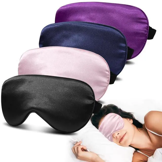 Main image of 4 Pack Silk Sleep Mask - 100% Blackout, Zero Eye Pressure, Blindfold with Adjustable Strap, Super Soft Travel Eye Covers (Black, Pink, Blue, Purple)