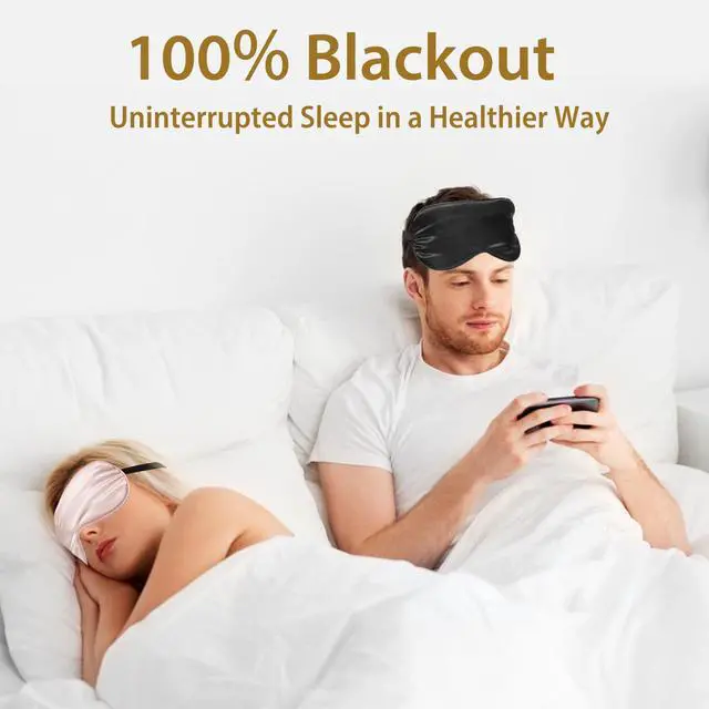 Alt view image 6 of 7 - 4 Pack Silk Sleep Mask - 100% Blackout, Zero Eye Pressure, Blindfold with Adjustable Strap, Super Soft Travel Eye Covers (Black, Pink, Blue, Purple)