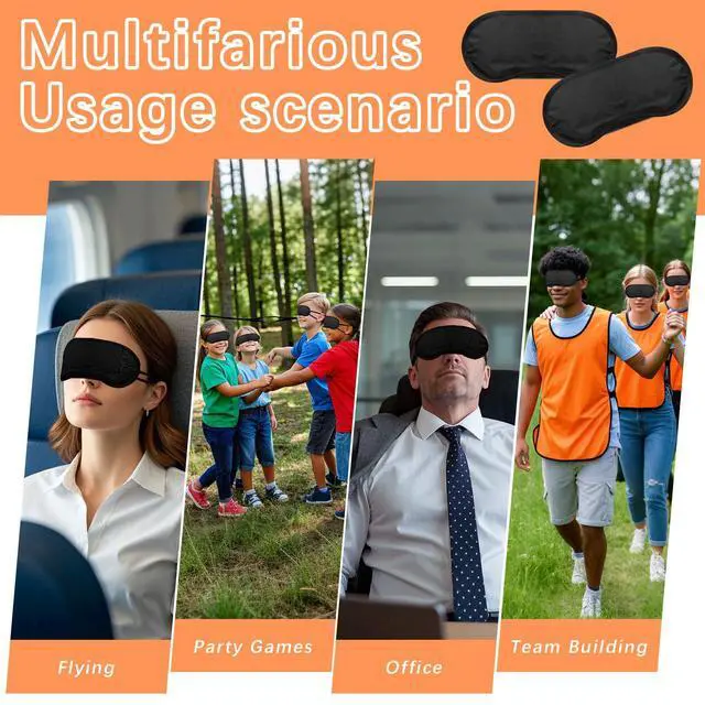 Alt view image 6 of 7 - 40 Pcs Eye Mask Sleep Masks Bulk Blindfolds for Team Building Party Games with Nose Pad and Adjustable Strap for Women Men 4 Layers Black Blindfold Sleeping Mask