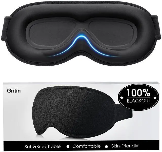 Main image of 100% Blackout Sleep Eye Mask for Women Men, Zero Pressure Sleeping Mask - Ergonomic Design 3D Cutout Eye Movement and Eyelash Friendly Night Blindfold, Ultra Soft Comfortable for Sleeping