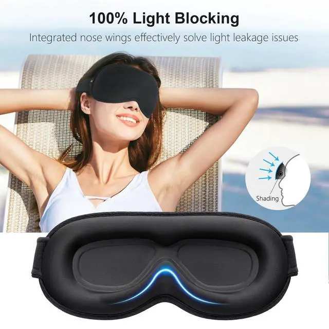Alt view image 2 of 7 - 100% Blackout Sleep Eye Mask for Women Men, Zero Pressure Sleeping Mask - Ergonomic Design 3D Cutout Eye Movement and Eyelash Friendly Night Blindfold, Ultra Soft Comfortable for Sleeping