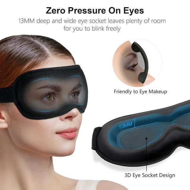 Alt view image 3 of 7 - 100% Blackout Sleep Eye Mask for Women Men, Zero Pressure Sleeping Mask - Ergonomic Design 3D Cutout Eye Movement and Eyelash Friendly Night Blindfold, Ultra Soft Comfortable for Sleeping