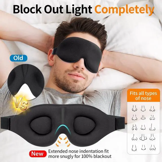 Alt view image 2 of 7 - Sleep Mask for Back and Side Sleeper, Block Out Light, Luxury Sleeping Eye Mask of 3D Night Blindfold, Zero Pressure Breathable Travel Eye Cover Black