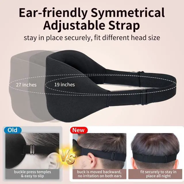 Alt view image 4 of 7 - Sleep Mask for Back and Side Sleeper, Block Out Light, Luxury Sleeping Eye Mask of 3D Night Blindfold, Zero Pressure Breathable Travel Eye Cover Black
