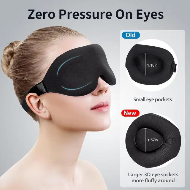 Alt view image 5 of 7 - Sleep Mask for Back and Side Sleeper, Block Out Light, Luxury Sleeping Eye Mask of 3D Night Blindfold, Zero Pressure Breathable Travel Eye Cover Black