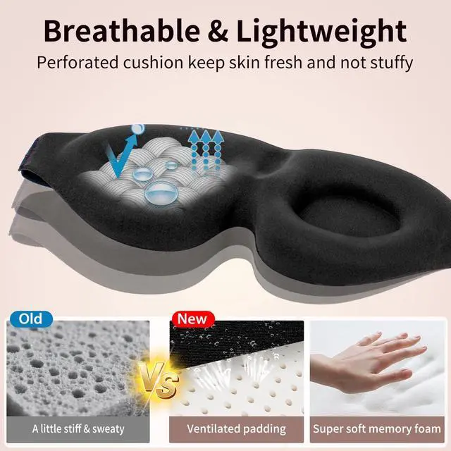 Alt view image 6 of 7 - Sleep Mask for Back and Side Sleeper, Block Out Light, Luxury Sleeping Eye Mask of 3D Night Blindfold, Zero Pressure Breathable Travel Eye Cover Black