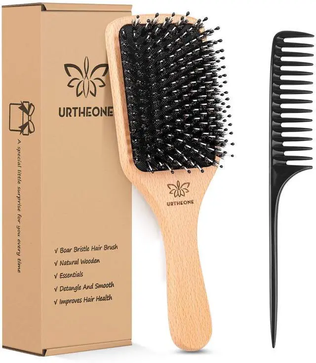 Main image of Hair Brush Boar Bristle Hairbrush for Thick Curly Thin Long Short Wet or Dry Hair Adds Shine and Makes Hair Smooth, Best Paddle Hair Brush for Men Women Kids