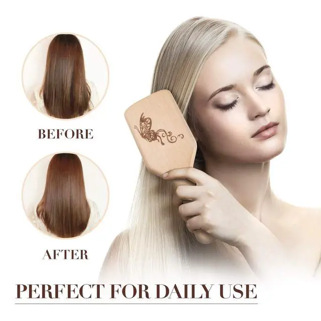 Alt view image 3 of 7 - Hair Brush Boar Bristle Hairbrush for Thick Curly Thin Long Short Wet or Dry Hair Adds Shine and Makes Hair Smooth, Best Paddle Hair Brush for Men Women Kids