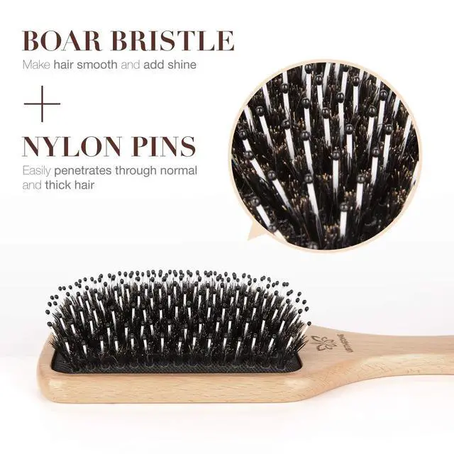 Alt view image 2 of 7 - Hair Brush Boar Bristle Hairbrush for Thick Curly Thin Long Short Wet or Dry Hair Adds Shine and Makes Hair Smooth, Best Paddle Hair Brush for Men Women Kids