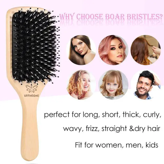 Alt view image 4 of 7 - Hair Brush Boar Bristle Hairbrush for Thick Curly Thin Long Short Wet or Dry Hair Adds Shine and Makes Hair Smooth, Best Paddle Hair Brush for Men Women Kids