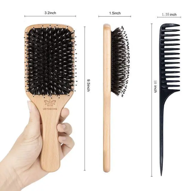 Alt view image 7 of 7 - Hair Brush Boar Bristle Hairbrush for Thick Curly Thin Long Short Wet or Dry Hair Adds Shine and Makes Hair Smooth, Best Paddle Hair Brush for Men Women Kids