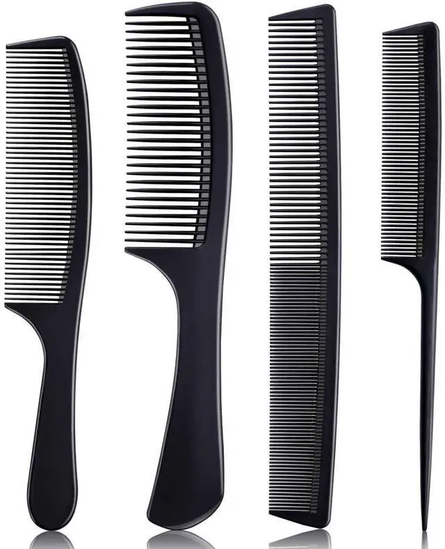 Main image of 4 Pieces Combs for Women and Man, Premium Black Carbon Fiber Hair Comb Set for Teasing and Parting, Professional Combs for Hair Stylist, Fine and Wide Tooth Styling Comb for All Hair Types