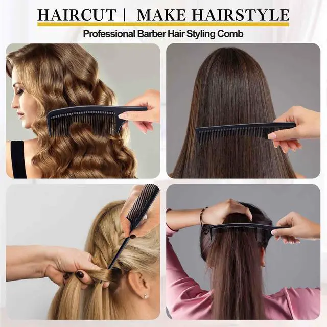 Alt view image 6 of 7 - 4 Pieces Combs for Women and Man, Premium Black Carbon Fiber Hair Comb Set for Teasing and Parting, Professional Combs for Hair Stylist, Fine and Wide Tooth Styling Comb for All Hair Types