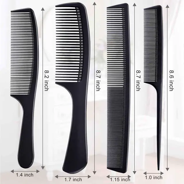 Alt view image 7 of 7 - 4 Pieces Combs for Women and Man, Premium Black Carbon Fiber Hair Comb Set for Teasing and Parting, Professional Combs for Hair Stylist, Fine and Wide Tooth Styling Comb for All Hair Types