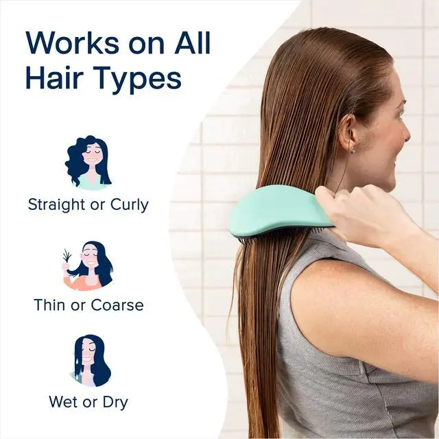 Alt view image 4 of 7 - Glide Thru Detangling Hairbrush that Glides Through Tangles For Wet, Dry and Damaged Hair - Gentle Detangler Styling Tool for Adults, Kids, Men and Women - 7.5 x 3 in, Turquoise