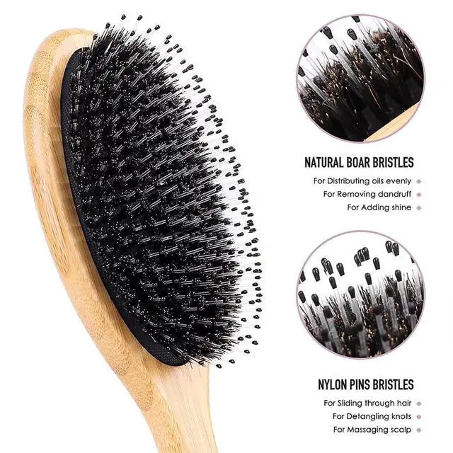 Alt view image 2 of 7 - Hair Brush Comb Set Boar Bristle Hairbrush for Curly Thick Long Fine Dry Wet Hair,Best Travel Bamboo Paddle Detangler Detangling Hair Brushes for Women Men Kids Adding Shine Smoothing Hair
