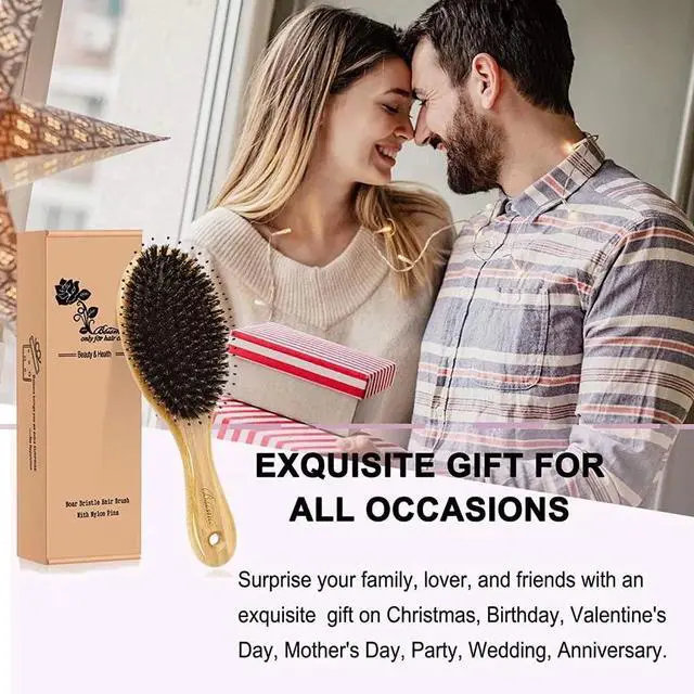 Alt view image 7 of 7 - Hair Brush Comb Set Boar Bristle Hairbrush for Curly Thick Long Fine Dry Wet Hair,Best Travel Bamboo Paddle Detangler Detangling Hair Brushes for Women Men Kids Adding Shine Smoothing Hair