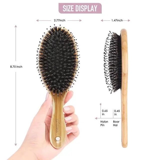 Alt view image 6 of 7 - Hair Brush Comb Set Boar Bristle Hairbrush for Curly Thick Long Fine Dry Wet Hair,Best Travel Bamboo Paddle Detangler Detangling Hair Brushes for Women Men Kids Adding Shine Smoothing Hair