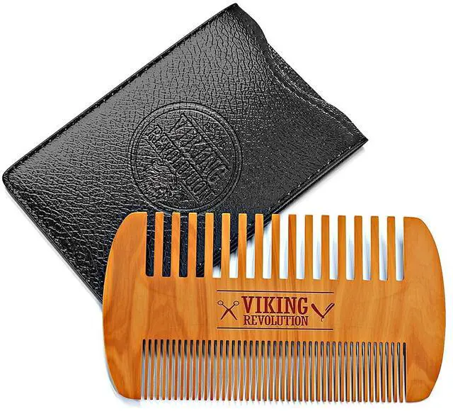 Main image of Wooden Beard Comb & Case, Dual Action Fine & Coarse Teeth, Perfect for use with Balms and Oils, Top Pocket Comb for Beards & Mustaches