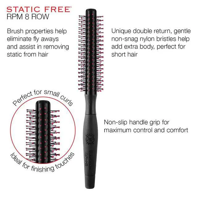 Alt view image 4 of 7 - Static Free RPM 8 Row Round Hair Brush - Curling, Blow Drying, Detangling and Styling Wet or Dry, Suitable for All Hair Types
