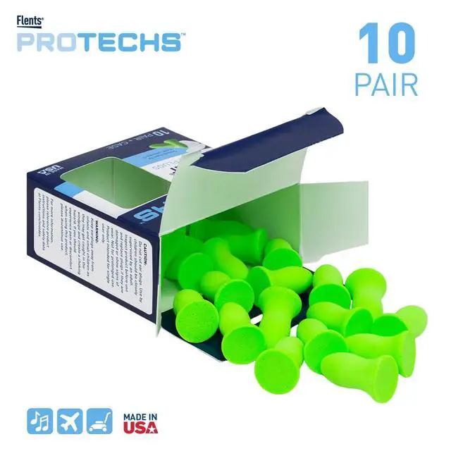 Alt view image 2 of 7 - Protechs Foam Ear Plugs, 10 Pair with case Sleeping, Snoring, Loud Noise, Traveling, Concerts, Construction, Studying, Work, Shooting, NRR 33, Noise Cancelling, Green, Made in the USA
