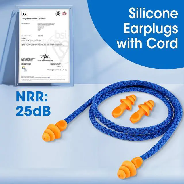 Alt view image 3 of 7 - 55 Pairs Silicone Ear Plugs, Reusable Earplugs for Noise Reduction, 25dB NRR Corded Ear Plug for Sleeping Noise Cancelling, Ear Plug with String Individual Packing