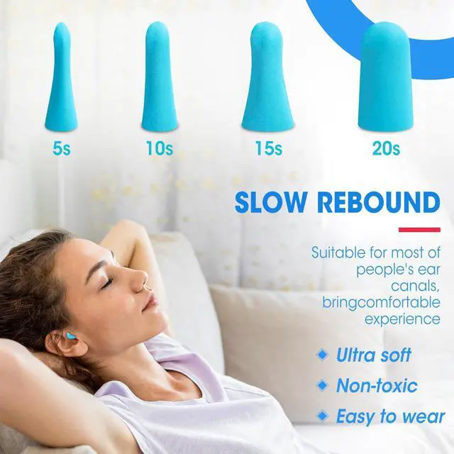 Alt view image 3 of 7 - 100 Pairs Ear Plugs Bulk, NRR 32dB Soft Foam Ear Plugs for Sleeping Noise Cancelling, Earplugs for Concerts Shooting Swimming Noise Reduction (Lake Blue)