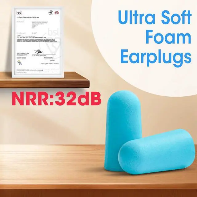 Alt view image 7 of 7 - 100 Pairs Ear Plugs Bulk, NRR 32dB Soft Foam Ear Plugs for Sleeping Noise Cancelling, Earplugs for Concerts Shooting Swimming Noise Reduction (Lake Blue)