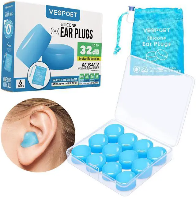 Main image of Ear Plugs for Sleeping - Vegpoet Reusable Moldable Silicone Earplugs Noise Cancelling Reduction for Concerts, Swimming, Shooting, Snoring, Airplane, Musicians, Motorcycle, 12 Pack