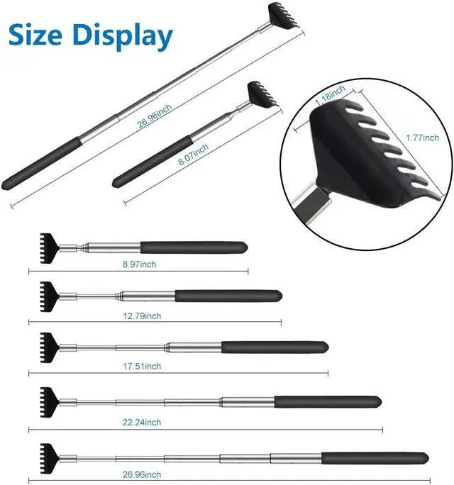 Alt view image 2 of 7 - 3 Pack Extendable Back Scratcher, Stainless Steel Portable Telescoping Back Scratchers for Adults Men Women, with Rubber Handles