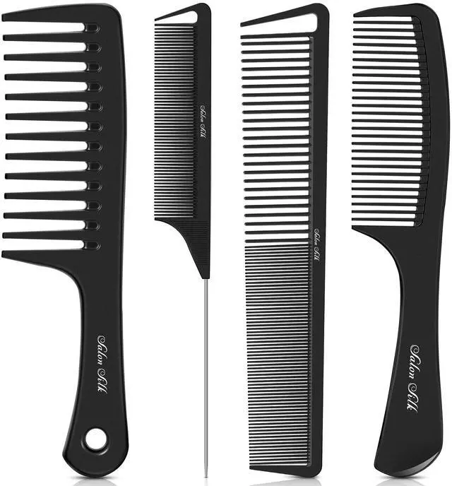 Main image of 4PCS Professional Comb Set, Wide Tooth Rat Tail Fine Tooth Hair Combs, Braiding Cutting Barber Styling Curly Parting Set for Men and Women