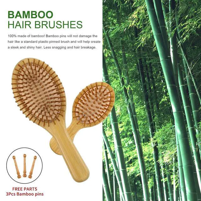 Alt view image 3 of 7 - Hair Brush Set, Natural Bamboo Comb Paddle Detangling Hairbrush, Wide-tooth and tail comb No Bristle, suit for Women Men and Kids Thick/Thin/Curly/Dry Hair Gift kit