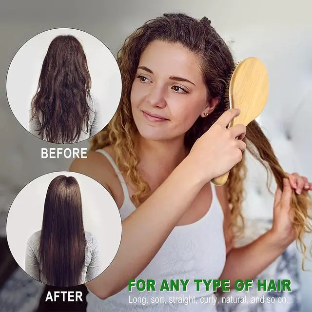 Alt view image 5 of 7 - Hair Brush Set, Natural Bamboo Comb Paddle Detangling Hairbrush, Wide-tooth and tail comb No Bristle, suit for Women Men and Kids Thick/Thin/Curly/Dry Hair Gift kit