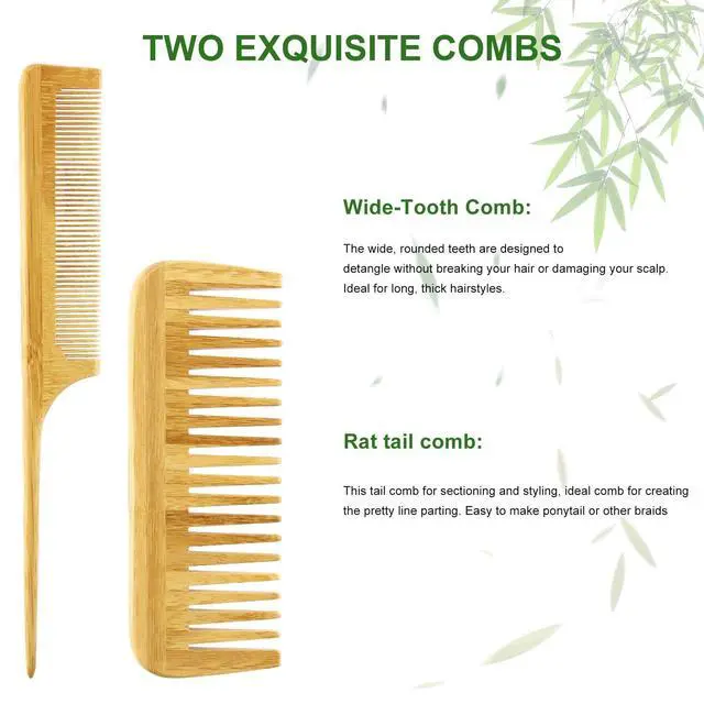 Alt view image 6 of 7 - Hair Brush Set, Natural Bamboo Comb Paddle Detangling Hairbrush, Wide-tooth and tail comb No Bristle, suit for Women Men and Kids Thick/Thin/Curly/Dry Hair Gift kit