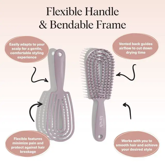 Alt view image 4 of 7 - Hair Brush Detangler Flexi Flow Hair Brush for Women, Men & Kids | Detangling Brushes for Curly Hair with Bendable Frame, Bounce Curl Defining Brush for Wet or Dry Strands - Soft Violet