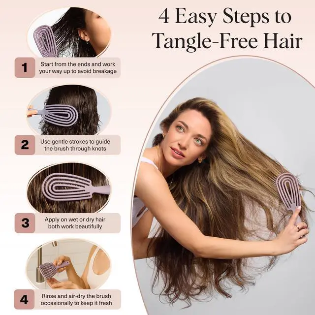 Alt view image 7 of 7 - Hair Brush Detangler Flexi Flow Hair Brush for Women, Men & Kids | Detangling Brushes for Curly Hair with Bendable Frame, Bounce Curl Defining Brush for Wet or Dry Strands - Soft Violet