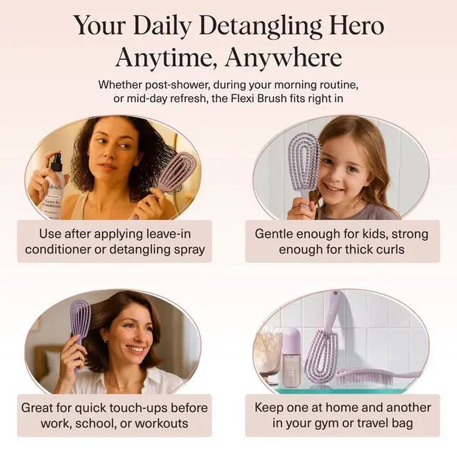 Alt view image 6 of 7 - Hair Brush Detangler Flexi Flow Hair Brush for Women, Men & Kids | Detangling Brushes for Curly Hair with Bendable Frame, Bounce Curl Defining Brush for Wet or Dry Strands - Soft Violet