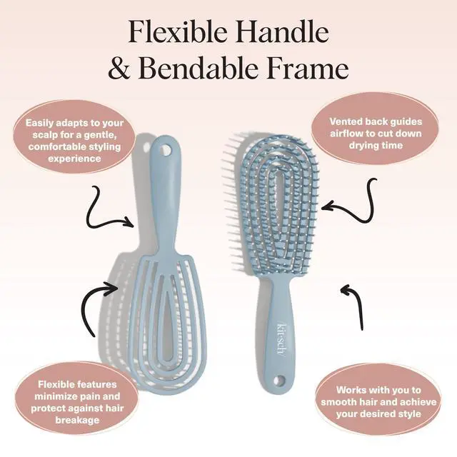 Alt view image 4 of 7 - Hair Brush Detangler Flexi Flow Hair Brush for Women, Men & Kids | Detangling Brushes for Curly Hair with Bendable Frame, Bounce Curl Defining Brush for Wet or Dry Strands - Haze Blue