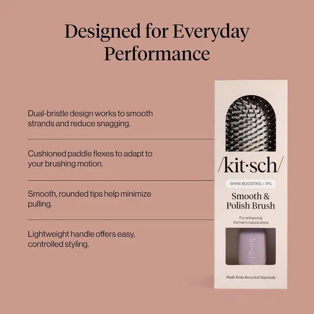 Alt view image 3 of 7 - Smooth & Polish Brush Dual Bristle Detangler Brush, Shine & Frizz Control Vegan Boar & Nylon Hair Brush w/Cushioned Pad for Scalp Massage Hair Care Tool for All Hair Types - Soft Violet
