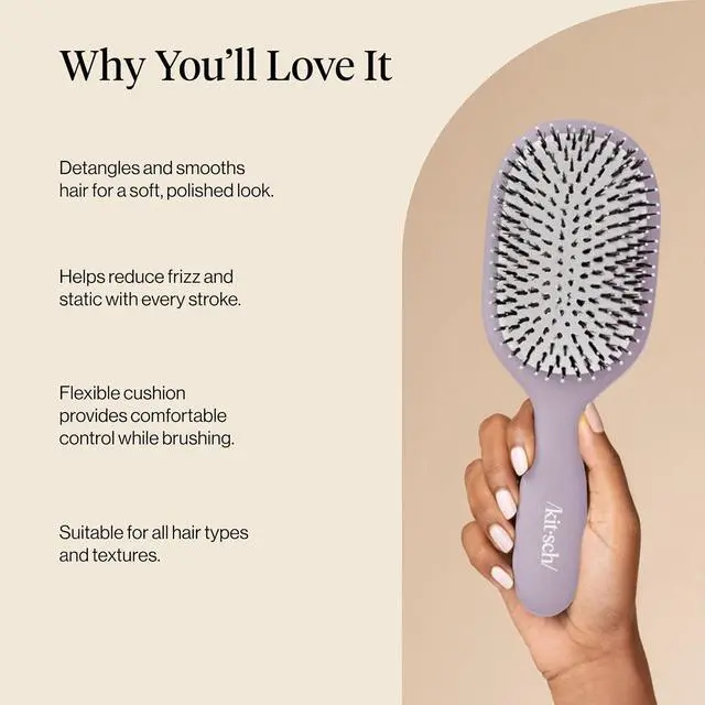 Alt view image 5 of 7 - Smooth & Polish Brush Dual Bristle Detangler Brush, Shine & Frizz Control Vegan Boar & Nylon Hair Brush w/Cushioned Pad for Scalp Massage Hair Care Tool for All Hair Types - Soft Violet