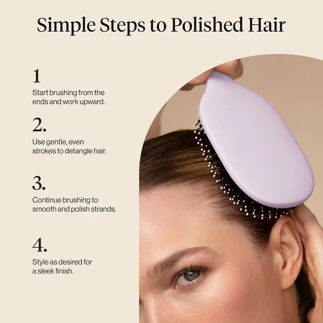 Alt view image 7 of 7 - Smooth & Polish Brush Dual Bristle Detangler Brush, Shine & Frizz Control Vegan Boar & Nylon Hair Brush w/Cushioned Pad for Scalp Massage Hair Care Tool for All Hair Types - Soft Violet
