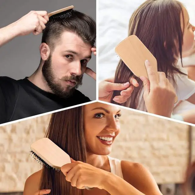 Alt view image 5 of 7 - Hair Brush, Boar Bristle Paddle Hairbrush for Long Short Thick Thin Curly Straight Wavy Dry Hair for Men Women Kids, No More Tangle, Giftbox & Tail Comb Included