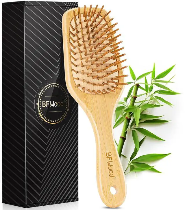 Main image of Bamboo Paddle Hairbrush with Bamboo Bristles for Massaging Scalp