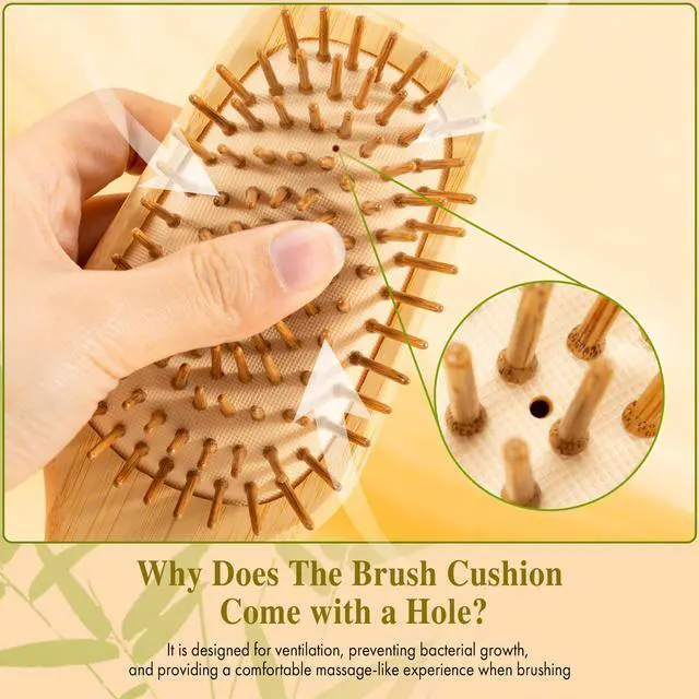 Alt view image 2 of 7 - Bamboo Paddle Hairbrush with Bamboo Bristles for Massaging Scalp