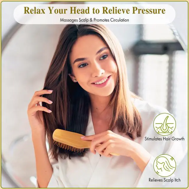 Alt view image 6 of 7 - Bamboo Paddle Hairbrush with Bamboo Bristles for Massaging Scalp