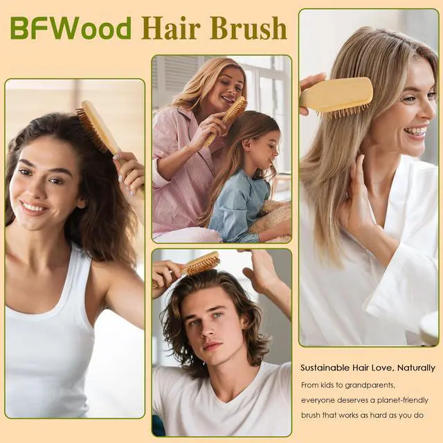 Alt view image 7 of 7 - Bamboo Paddle Hairbrush with Bamboo Bristles for Massaging Scalp