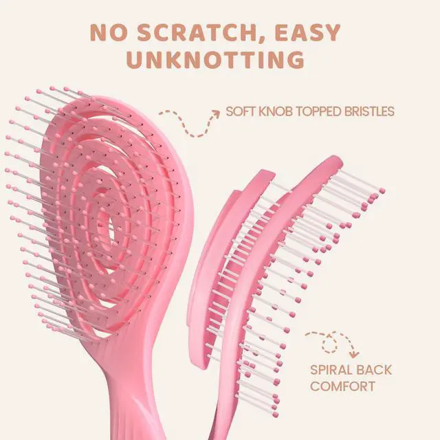 Alt view image 3 of 7 - Detangle Hair Brush, Detangling Wet Spiral Hairbrush for Women, Men, kids, Vented Detangler for Blow Drying, Glide Through Tangles For All Hair Types (Pink)